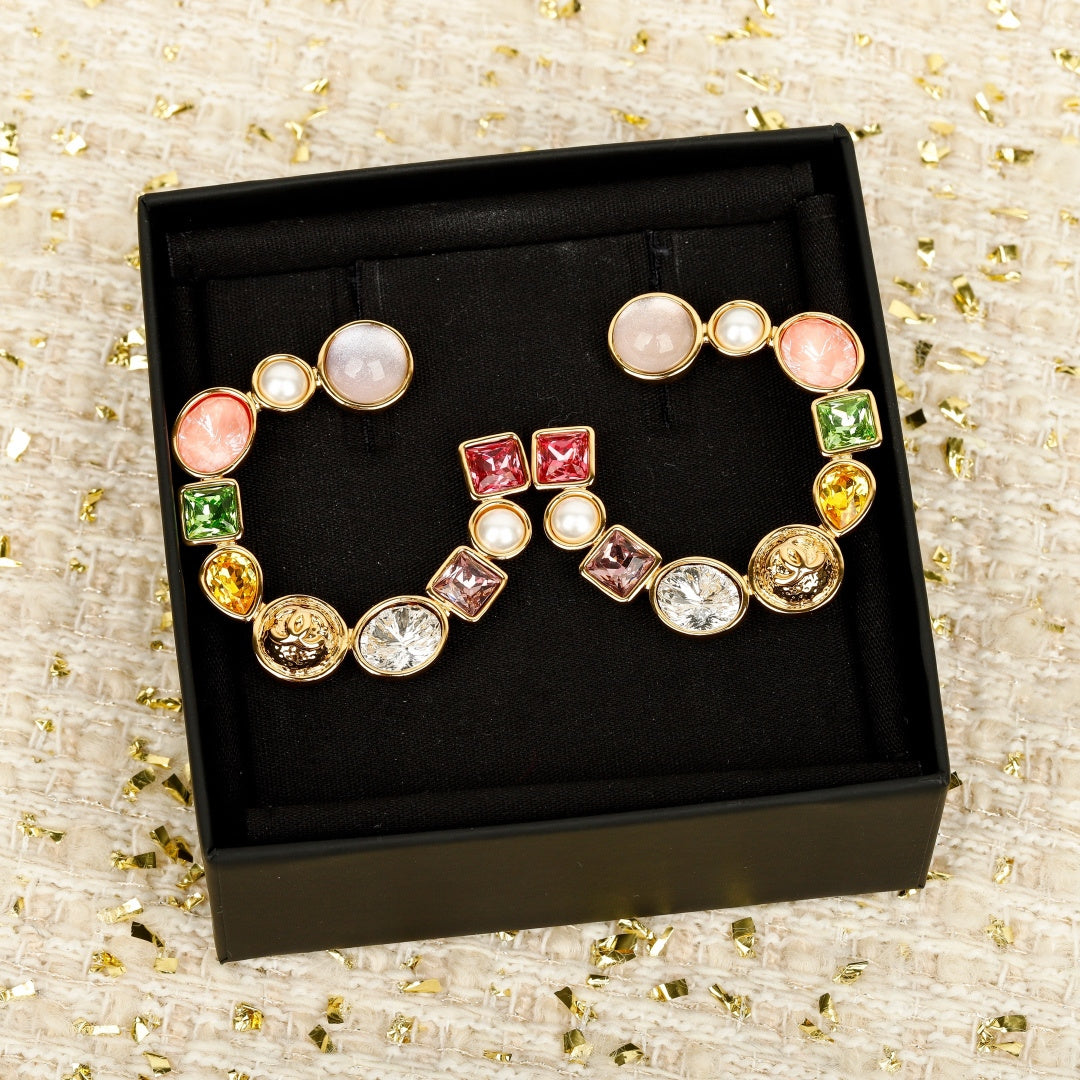 Double-C Emblem Crystal-Accent Statement Earrings – Design 032 front product view