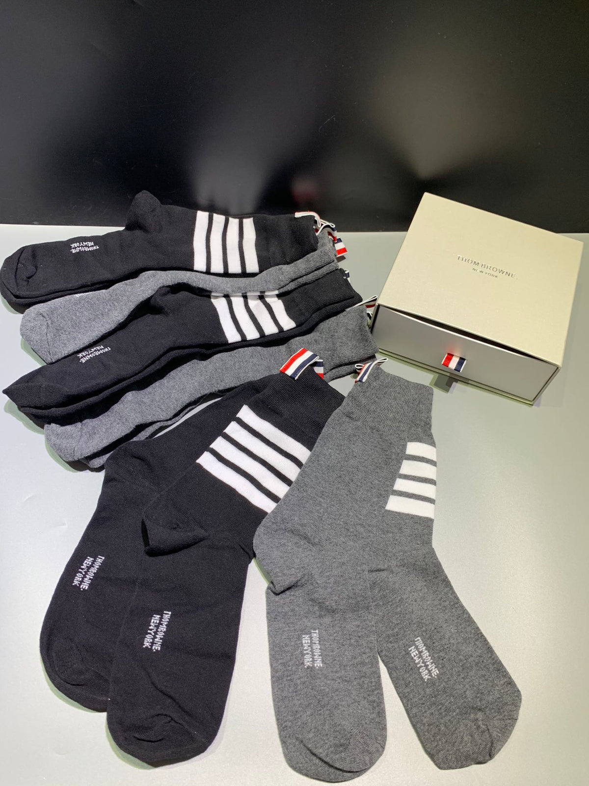 Thom Browne Four-Bar Stripe Details Crew Socks - 6-Pair Set