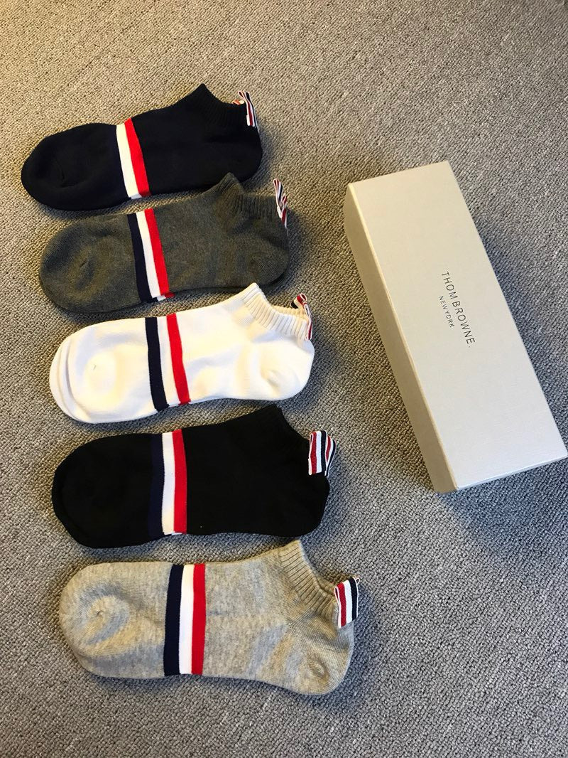 Thom Browne Tricolour Stripe Details No-Show Socks - 5-Pair Set