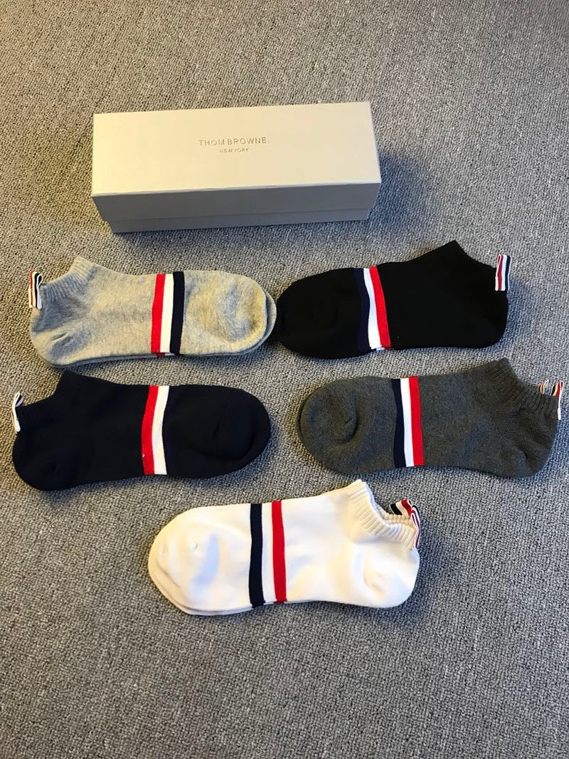 Thom Browne Tricolour Stripe Details No-Show Socks - 5-Pair Set