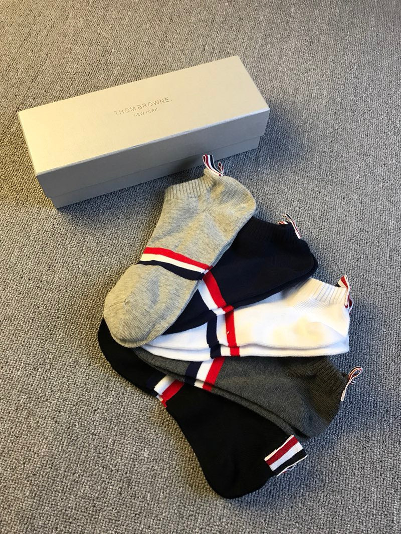 Thom Browne Tricolour Stripe Details No-Show Socks - 5-Pair Set