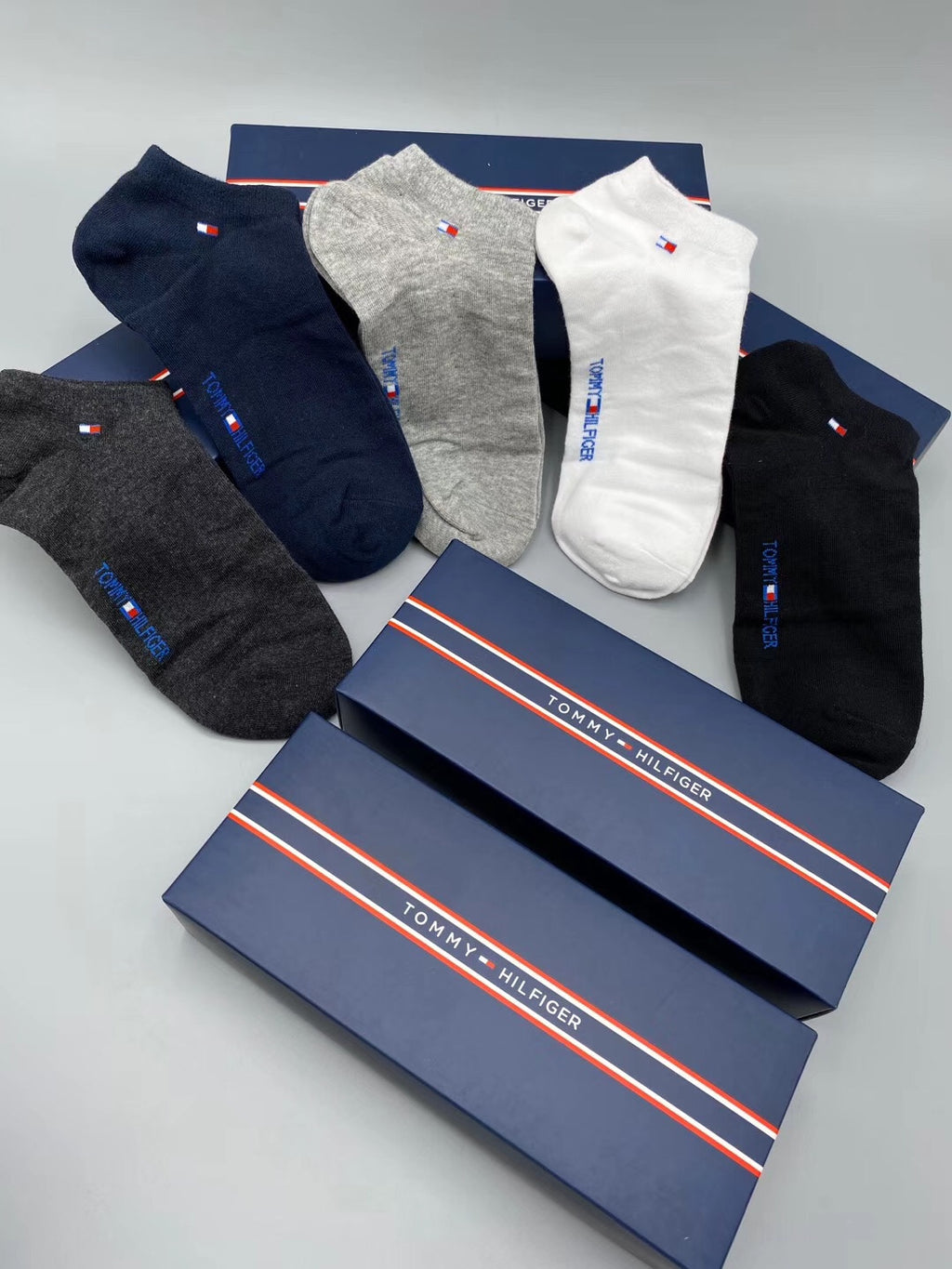 Tommy Hilfiger Cotton Visible Cuff, Colour And Emblem Details No-Show Socks - 5-Pair Set