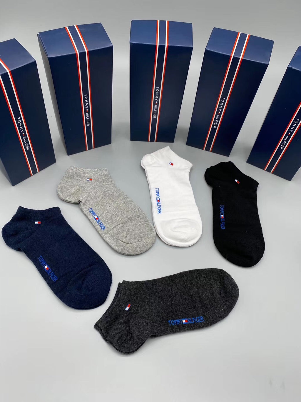 Tommy Hilfiger Cotton Visible Cuff, Colour And Emblem Details No-Show Socks - 5-Pair Set