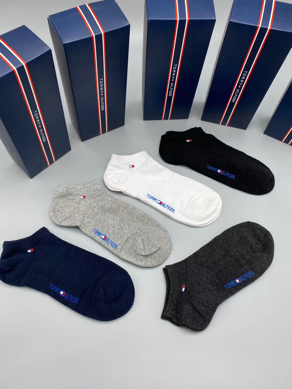 Tommy Hilfiger Cotton Visible Cuff, Colour And Emblem Details No-Show Socks - 5-Pair Set
