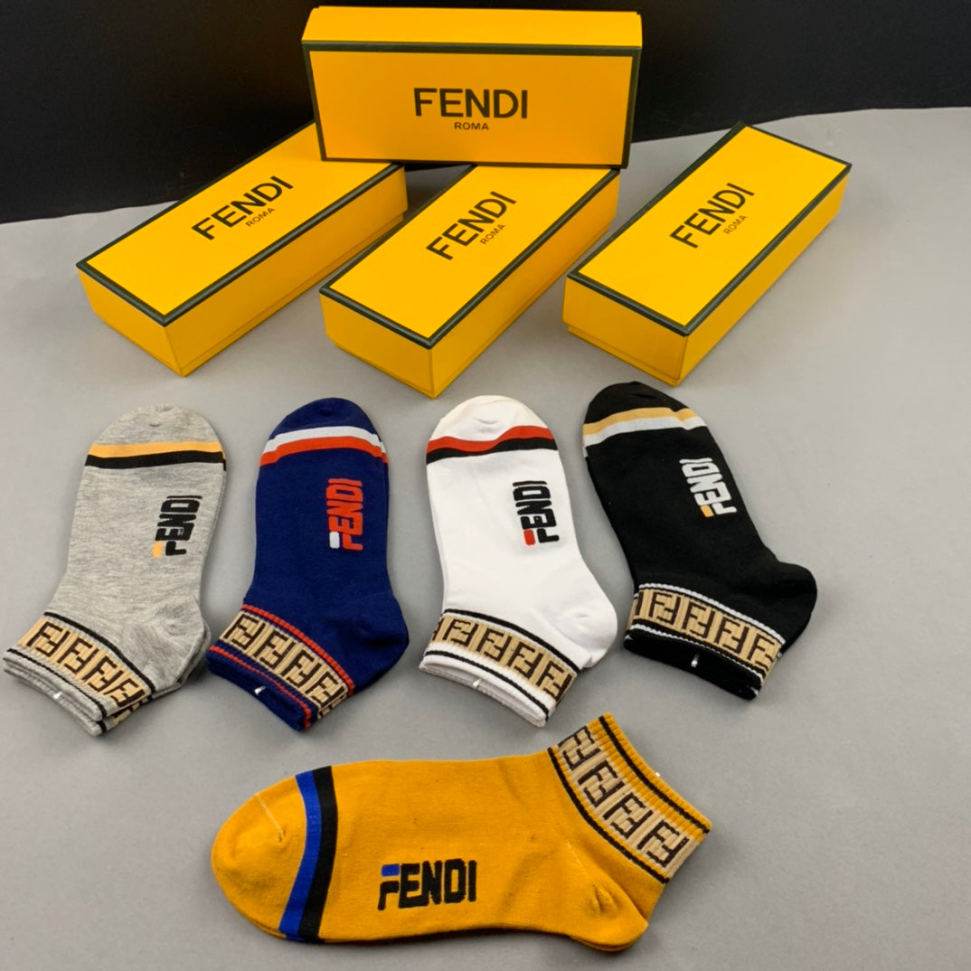 Fendi Wordmark Details No-Show Socks - 5-Pair Set