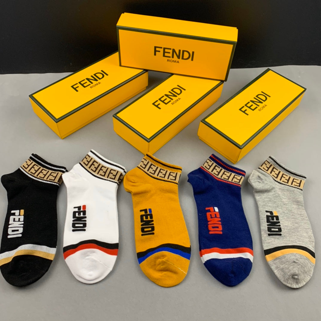 Fendi Wordmark Details No-Show Socks - 5-Pair Set