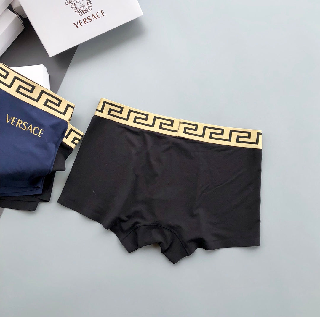 Versace Greek-Key Waistbands And Gold Lettering Men's Boxer Briefs - 3-Piece Box