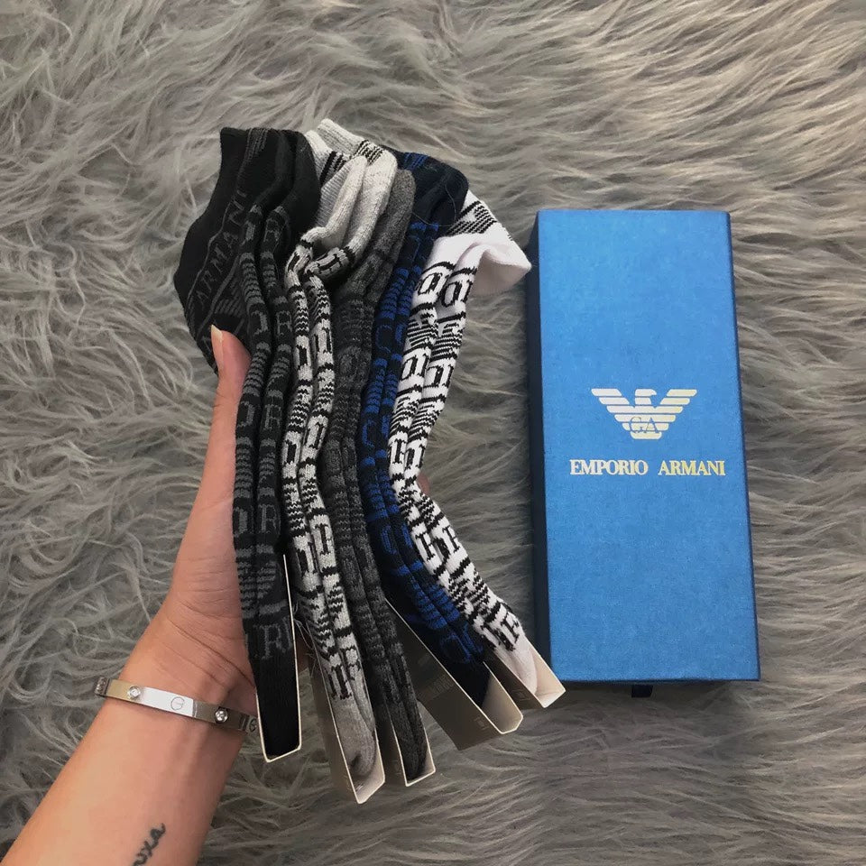Armani Repeating Eagle And Wordmark Details Crew Socks - 5-Pair Set