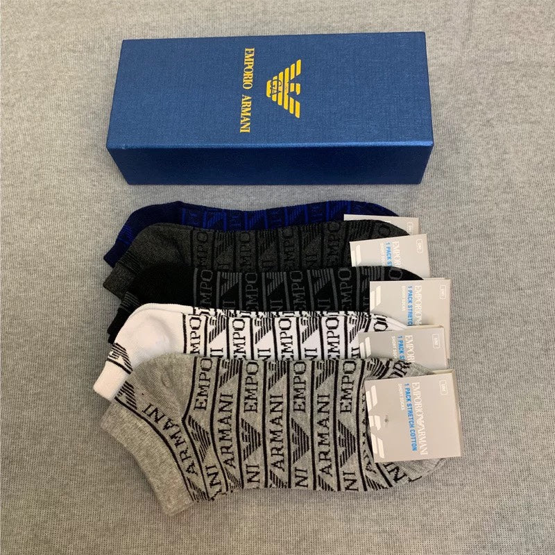 Armani Repeating Eagle And Wordmark Details Crew Socks - 5-Pair Set