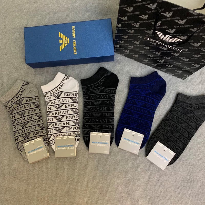 Giorgio Armani Cotton All-Over Letter Patterns Crew Socks - 5-Pair Set