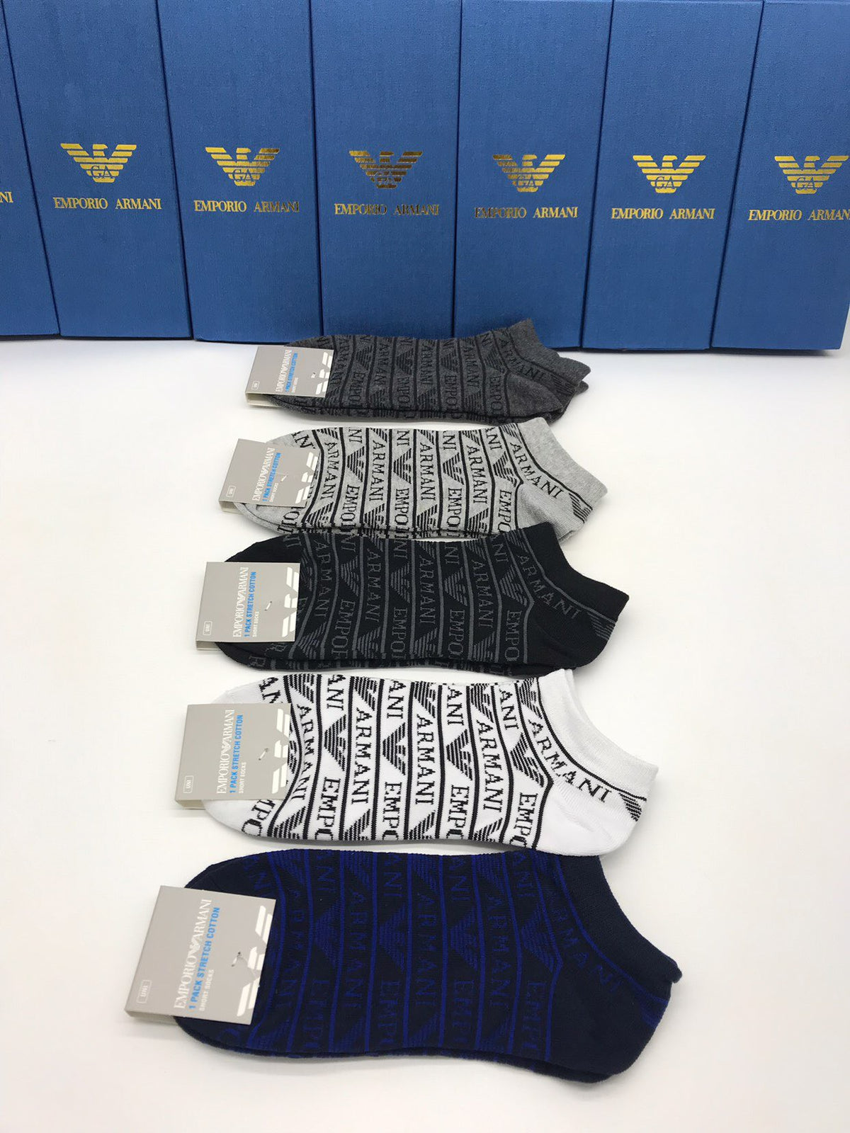 Armani Repeating Eagle And Wordmark Details Crew Socks - 5-Pair Set