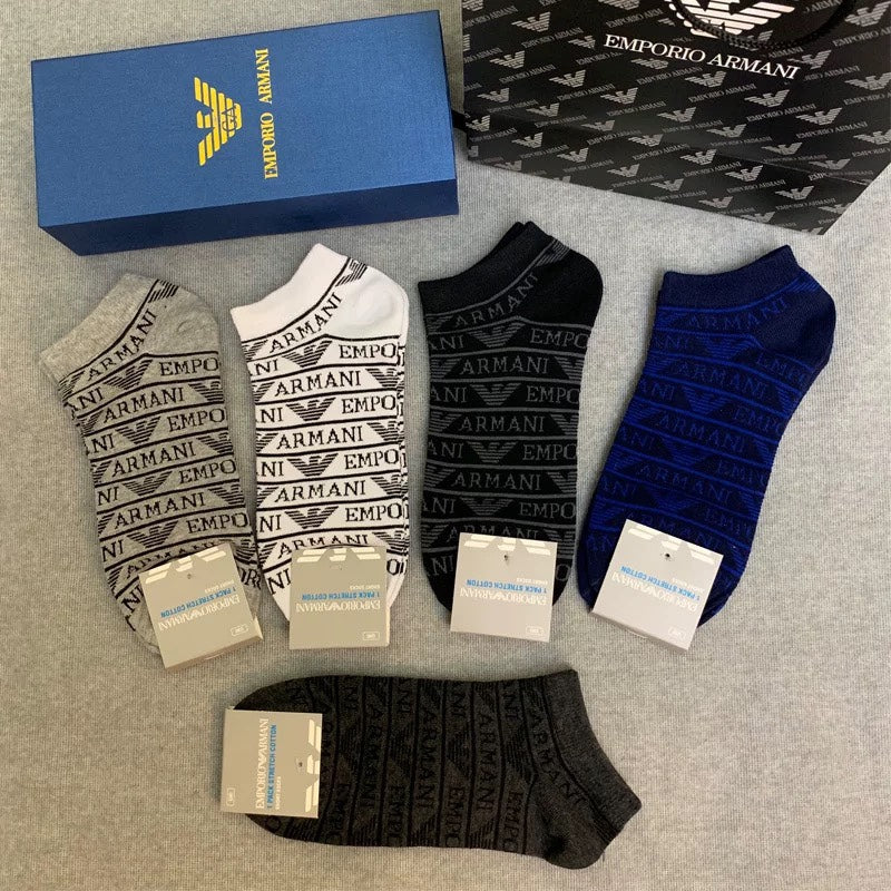 Giorgio Armani Cotton All-Over Letter Patterns Crew Socks - 5-Pair Set