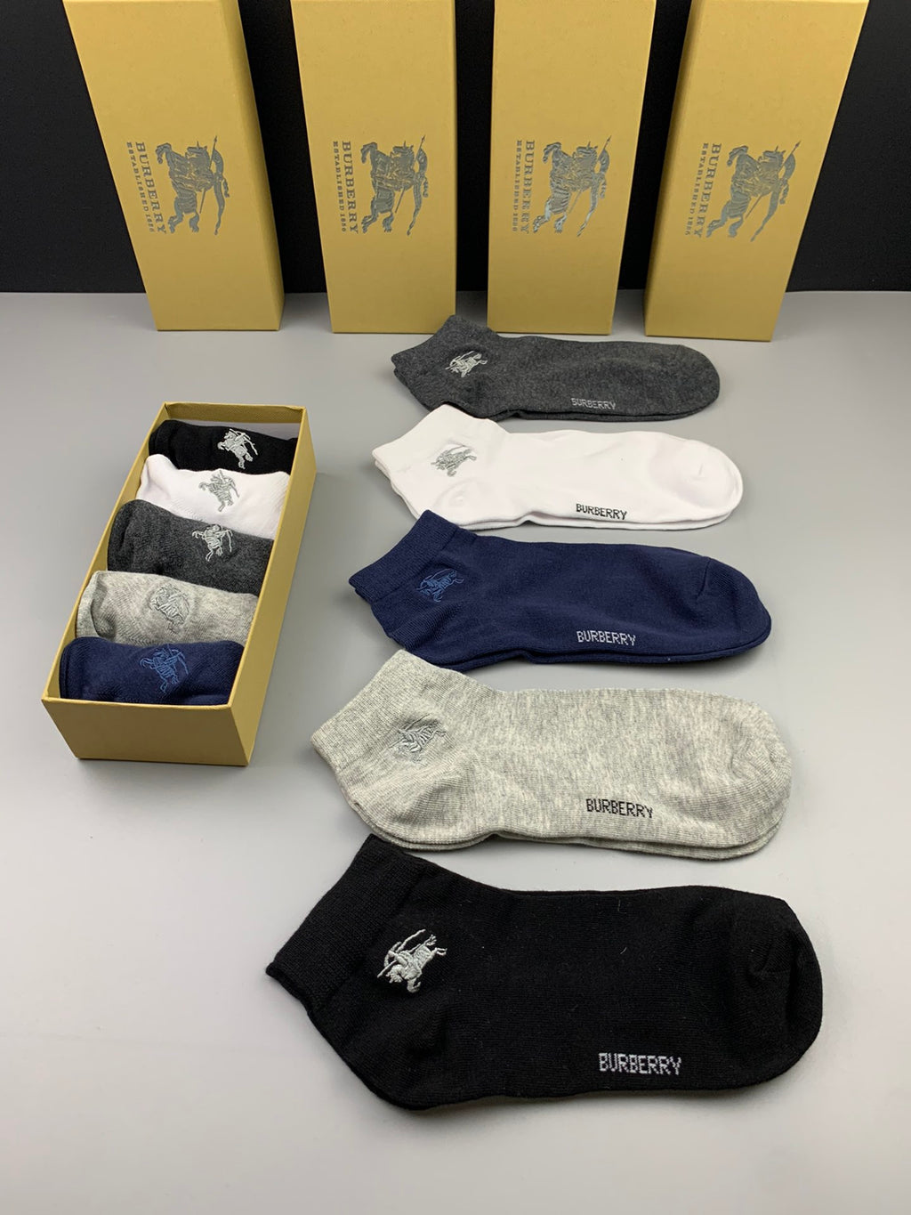 Burberry Cotton Small Horse Motifs No-Show Socks - 5-Pair Set