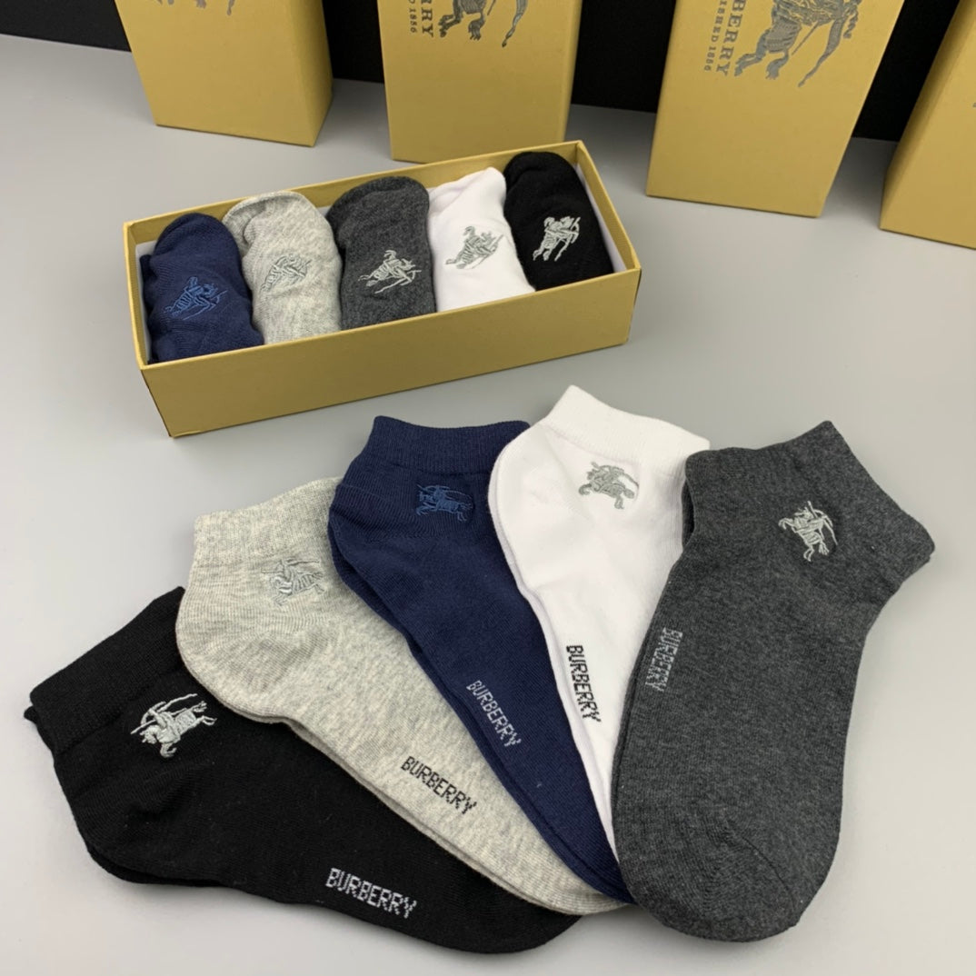 Burberry Check-Inspired Details No-Show Socks - 5-Pair Set