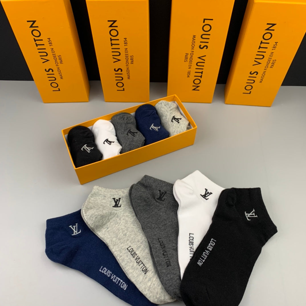 Louis Vuitton Cotton Visible Colour, Cuff And Emblem Details No-Show Socks - 5-Pair Set
