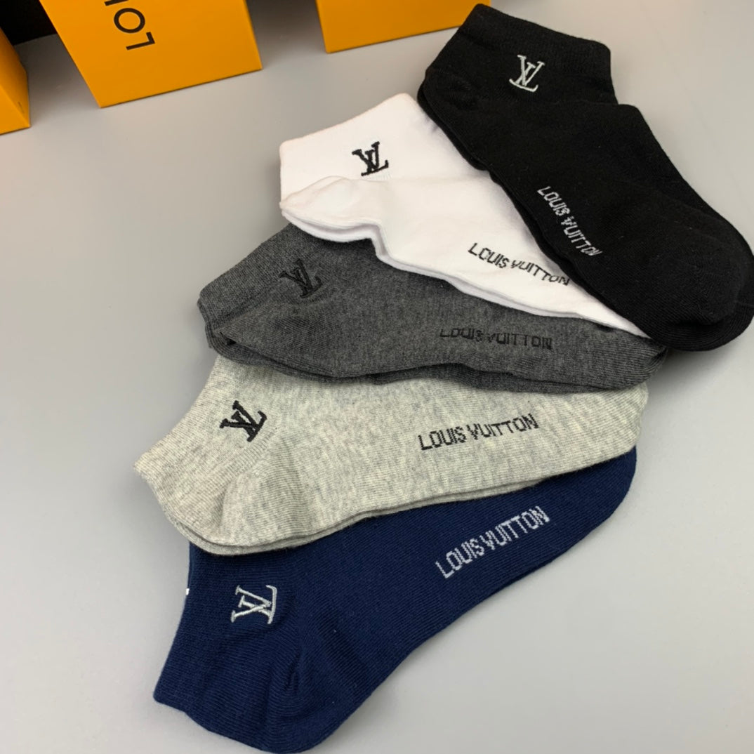 Louis Vuitton Cotton Visible Colour, Cuff And Emblem Details No-Show Socks - 5-Pair Set