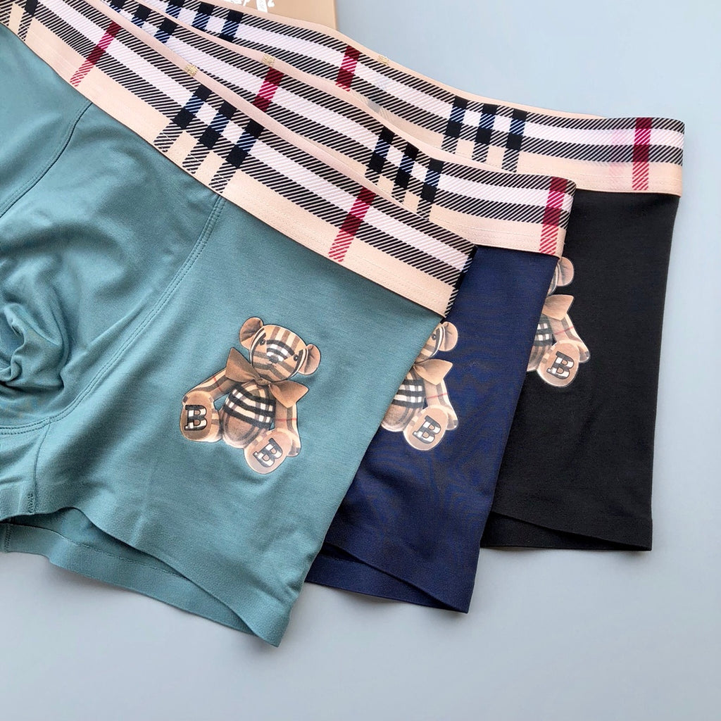 Burberry Navy Aqua Teddy Applique Boxer Briefs 3-Piece Box
