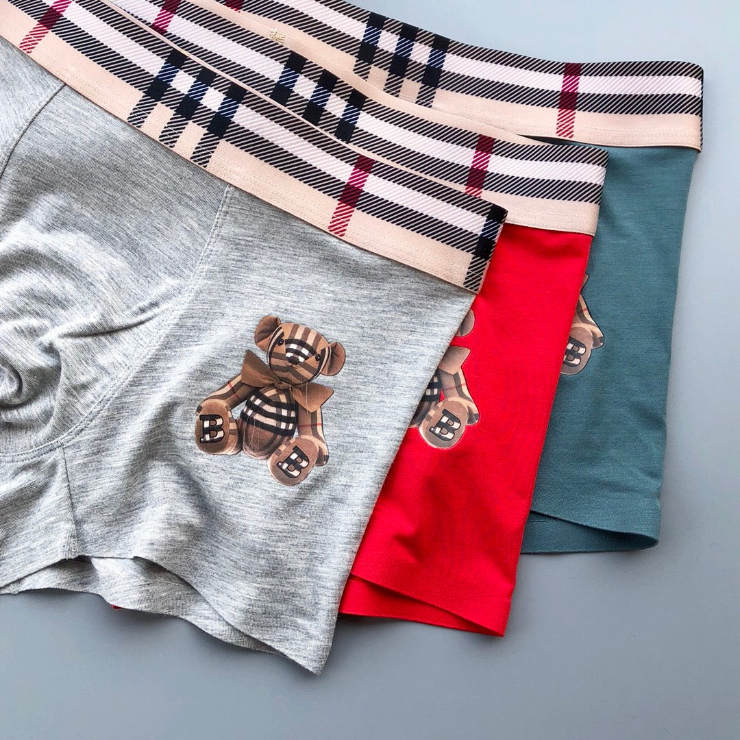 Burberry Red Grey Teddy Applique Boxer Briefs 3-Piece Box