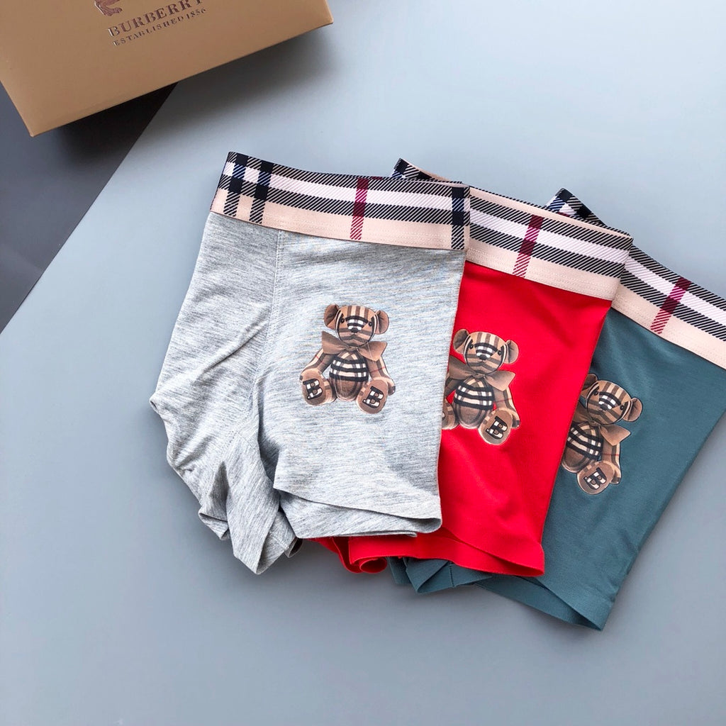 Burberry Red Grey Teddy Applique Boxer Briefs 3-Piece Box