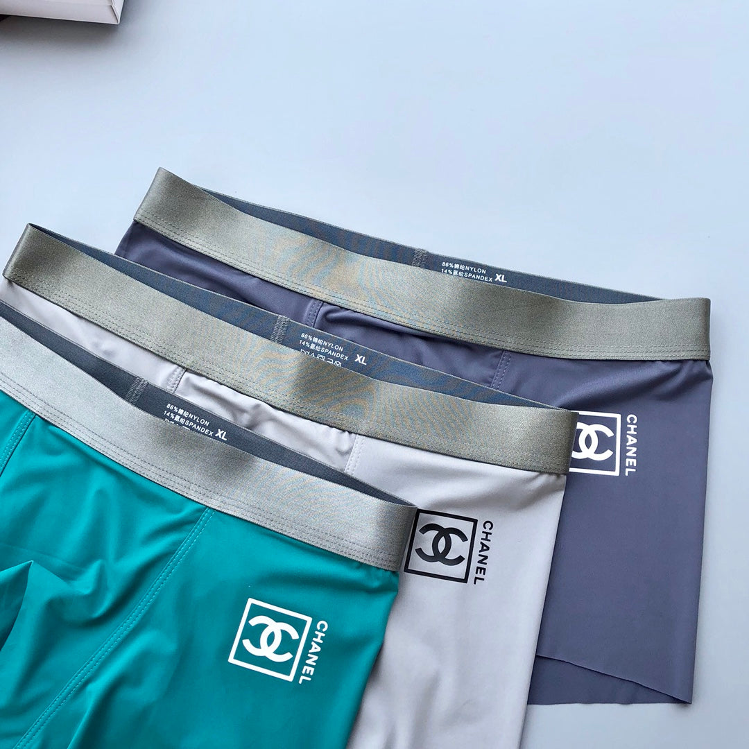 Chanel Metallic-Effect Waistbands And Emblem Details Men's Boxer Briefs - 3-Piece Box