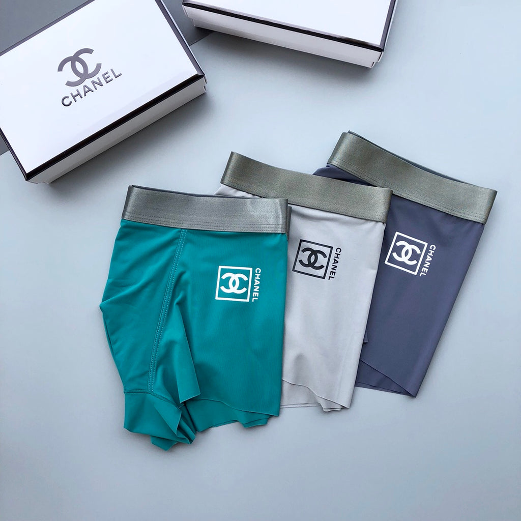 Chanel Metallic-Effect Waistbands And Emblem Details Men's Boxer Briefs - 3-Piece Box