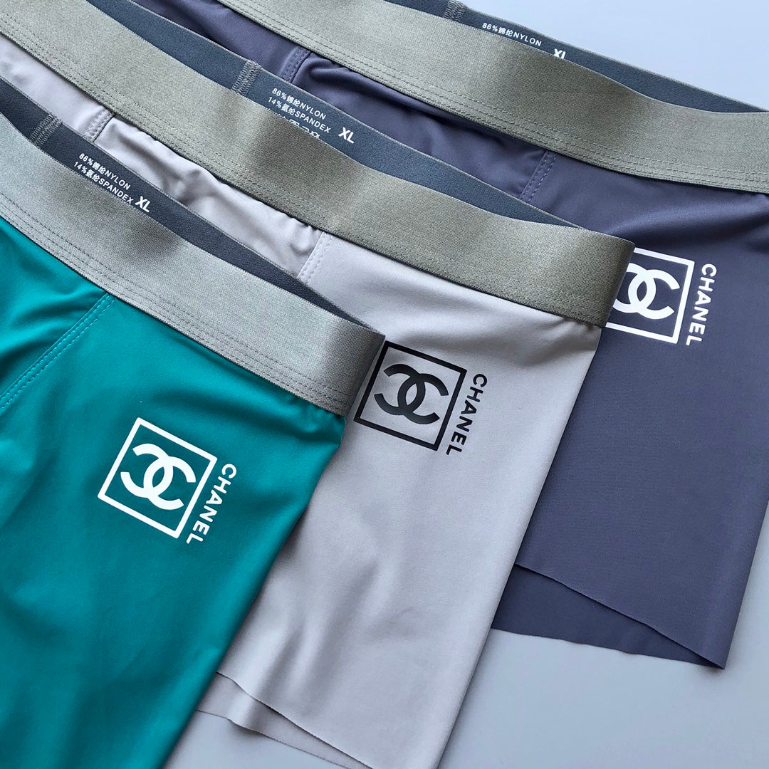 Chanel Metallic-Effect Waistbands And Emblem Details Men's Boxer Briefs - 3-Piece Box
