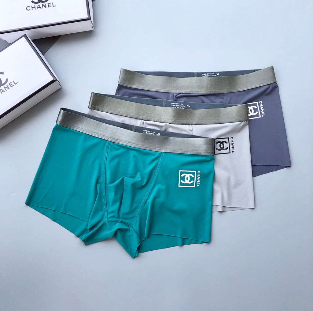 Chanel Metallic-Effect Waistbands And Emblem Details Men's Boxer Briefs - 3-Piece Box