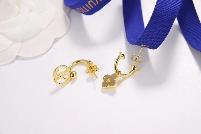 Letter Emblem Stud Earrings in Gold-Tone – Design 004 styled product view