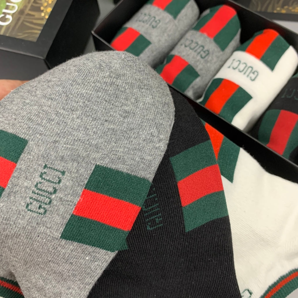 Gucci Cotton Red-And-Green Stripe Details Ankle Socks