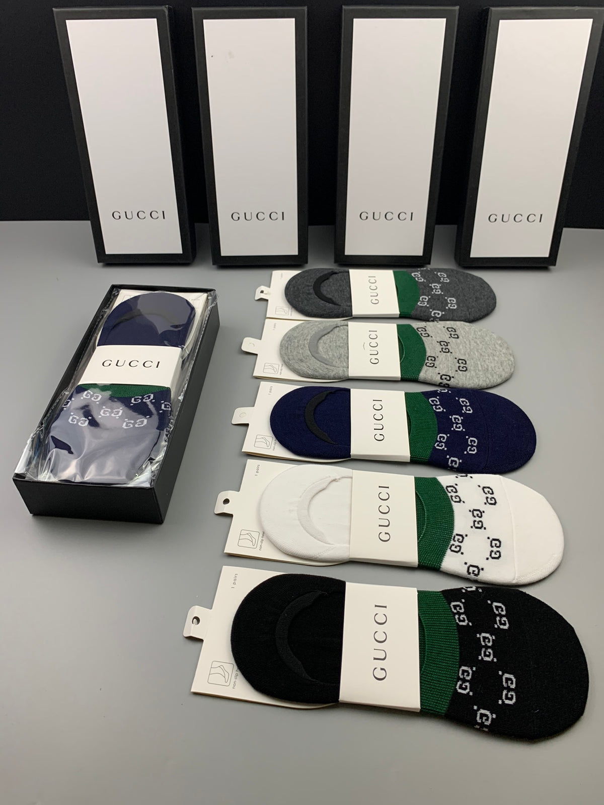 Gucci Cotton All-Over Gg Motifs No-Show Socks - 5-Pair Set