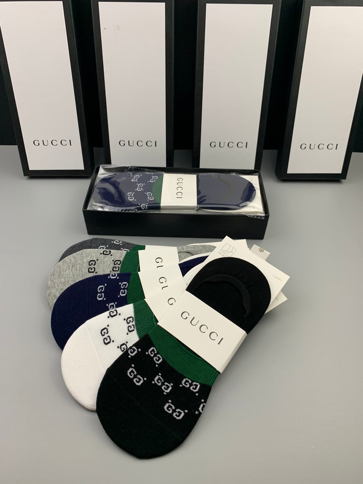 Gucci Green-And-Red Stripe Details No-Show Socks - 5-Pair Set
