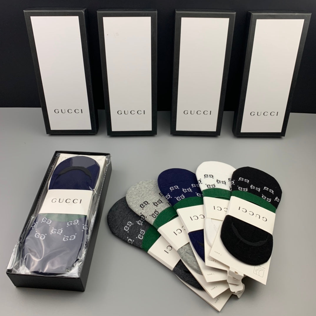 Gucci Green-And-Red Stripe Details No-Show Socks - 5-Pair Set
