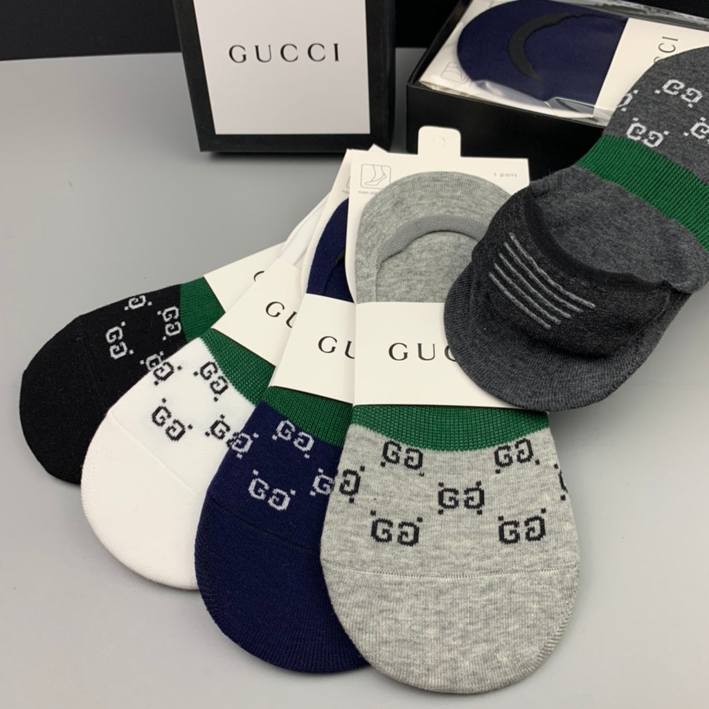 Gucci Cotton All-Over Gg Motifs No-Show Socks - 5-Pair Set