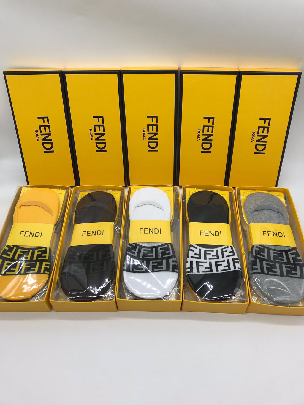 Fendi Bold Wordmarks No-Show Socks - 5-Pair Set