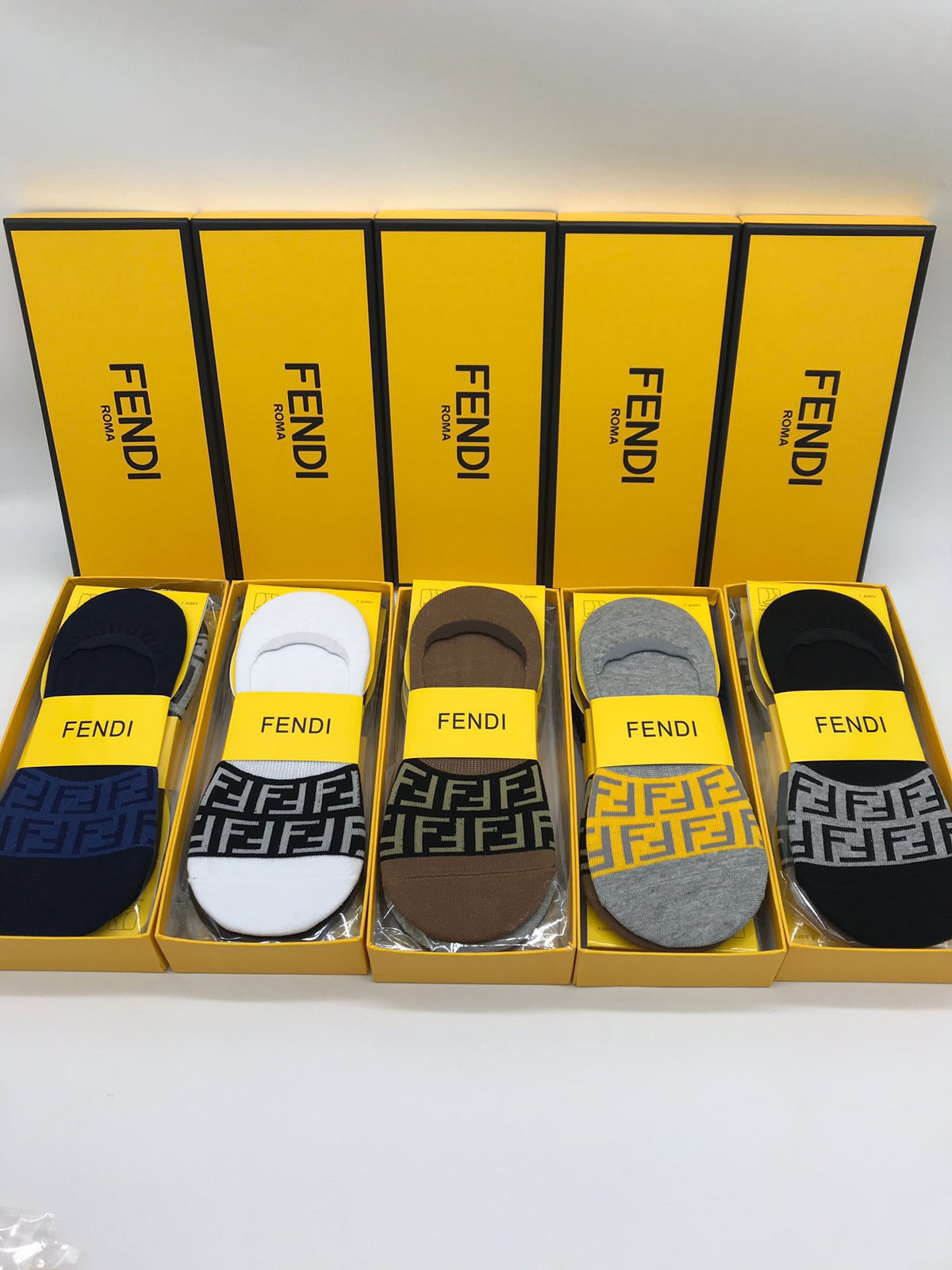 Fendi Bold Wordmarks No-Show Socks - 5-Pair Set