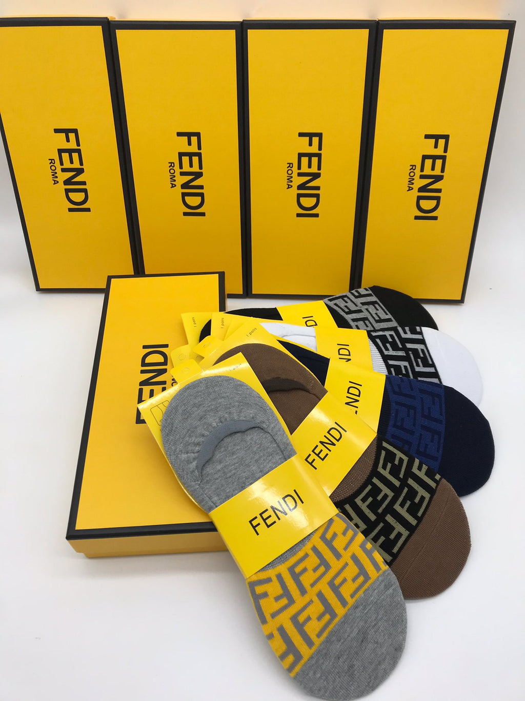 Fendi Bold Wordmarks No-Show Socks - 5-Pair Set