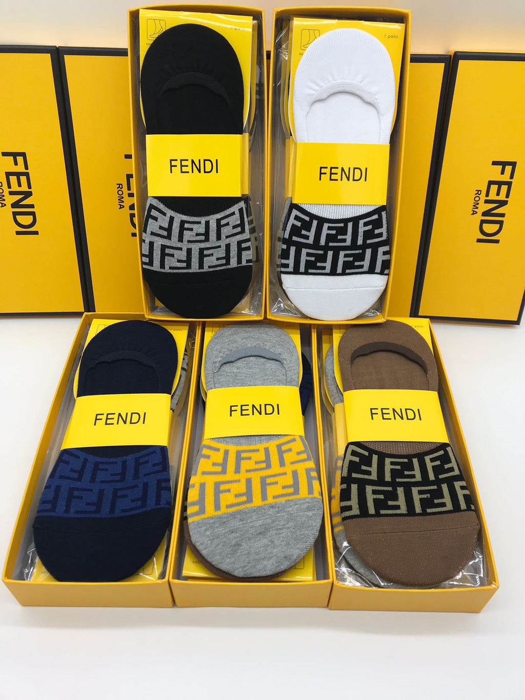 Fendi Bold Wordmarks No-Show Socks - 5-Pair Set