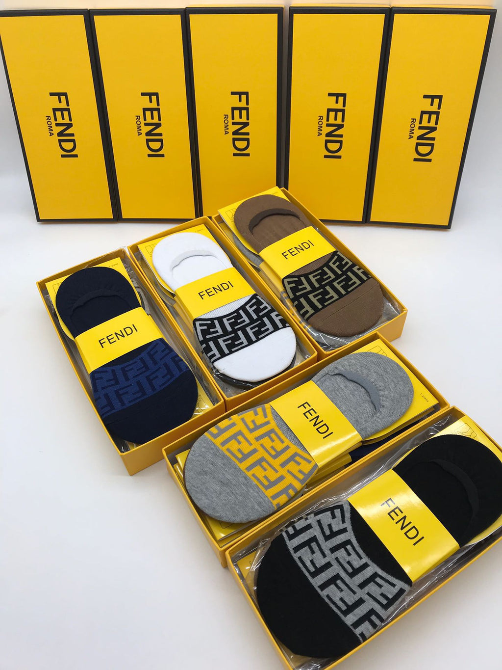 Fendi Bold Wordmarks No-Show Socks - 5-Pair Set