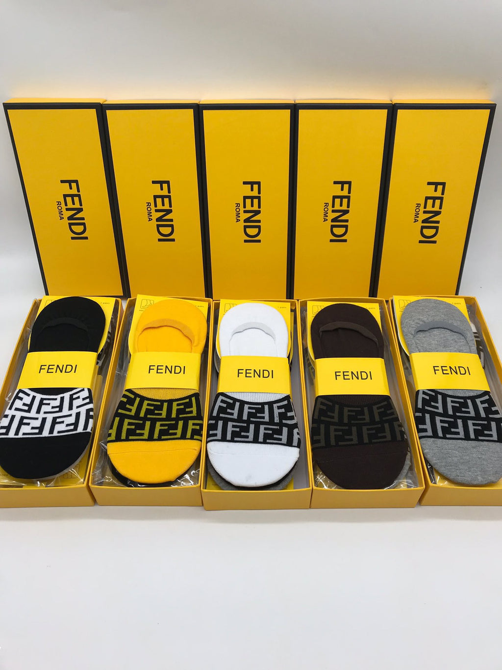 Fendi Bold Wordmarks No-Show Socks - 5-Pair Set