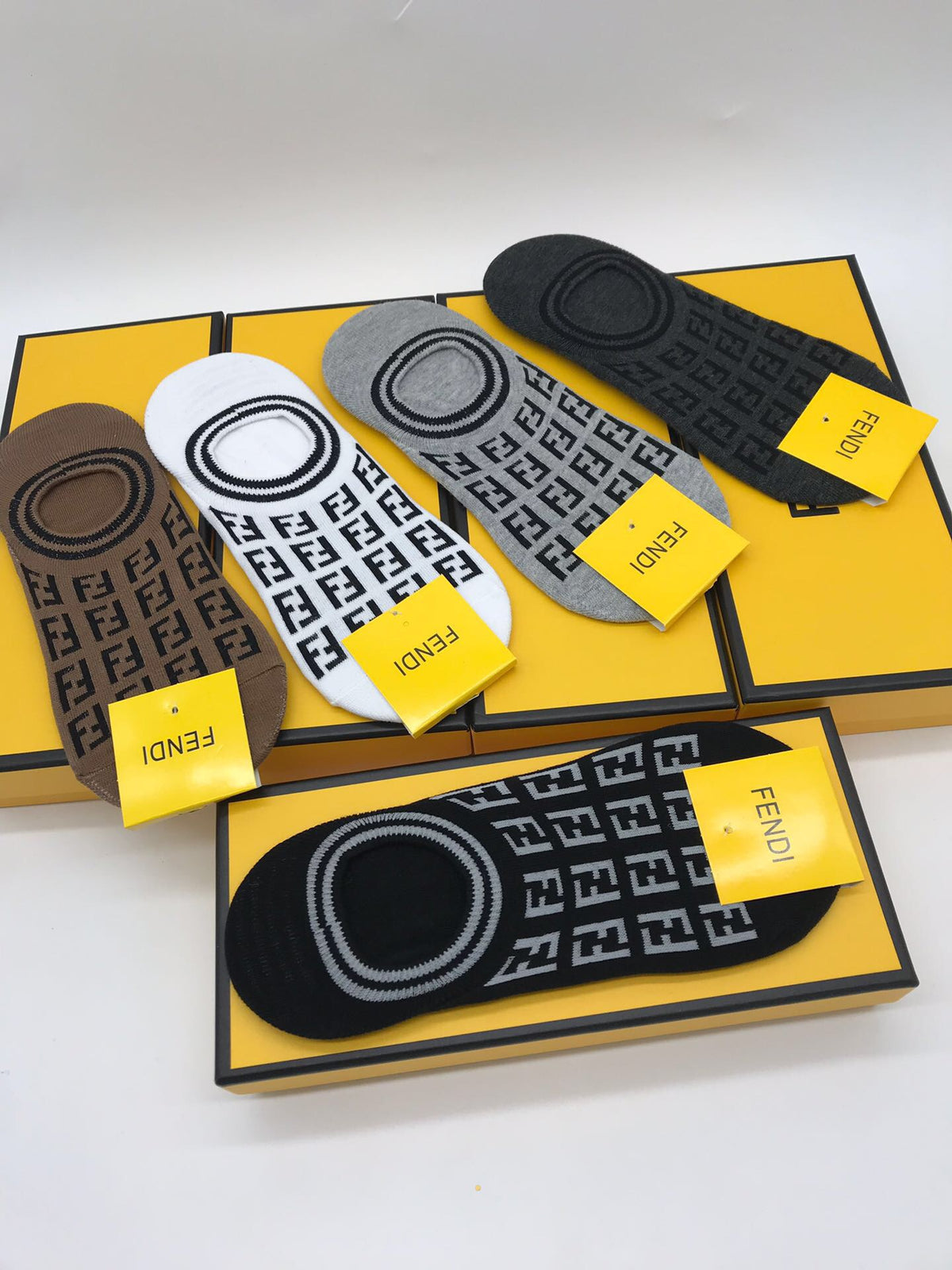 Fendi Circular Letter-Pattern Details No-Show Socks - 5-Pair Set