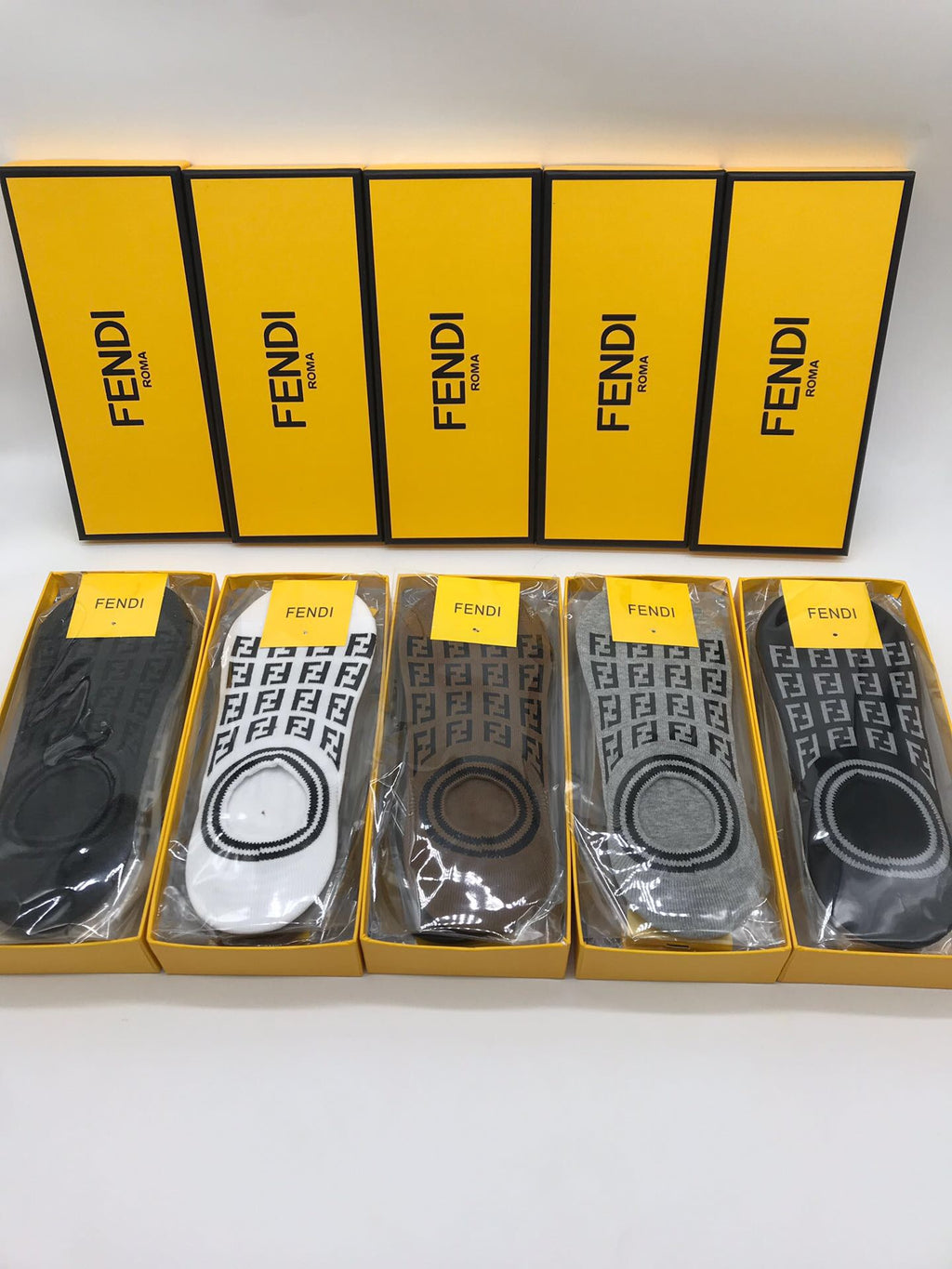 Fendi Circular Letter-Pattern Details No-Show Socks - 5-Pair Set