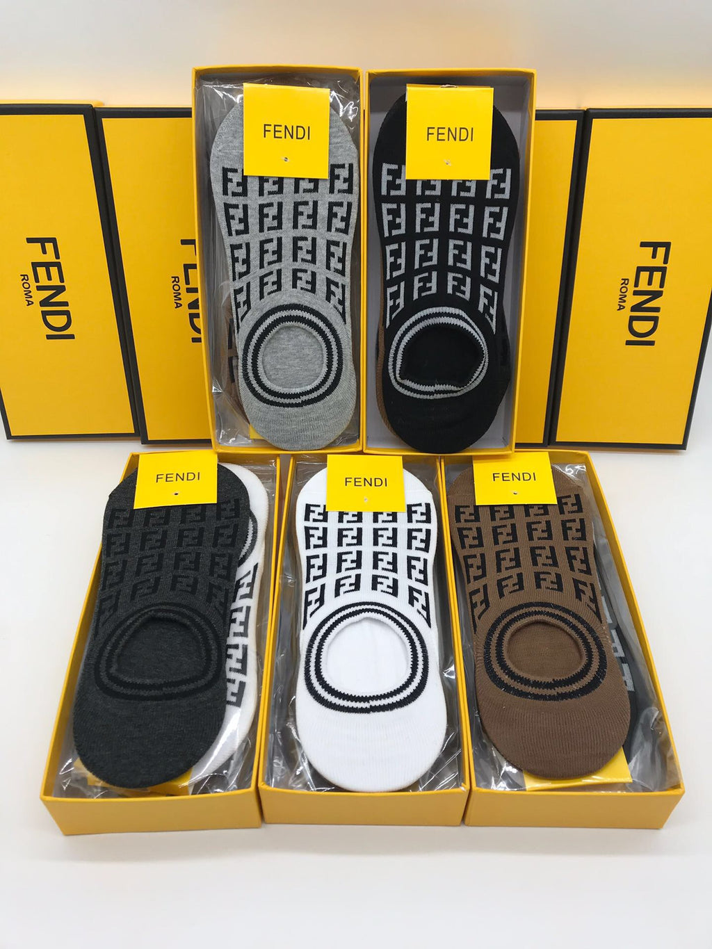Fendi Circular Letter-Pattern Details No-Show Socks - 5-Pair Set