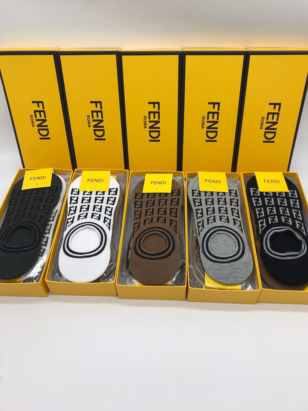 Fendi Circular Letter-Pattern Details No-Show Socks - 5-Pair Set