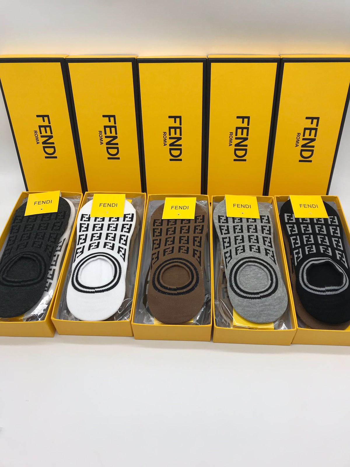 Fendi Circular Letter-Pattern Details No-Show Socks - 5-Pair Set