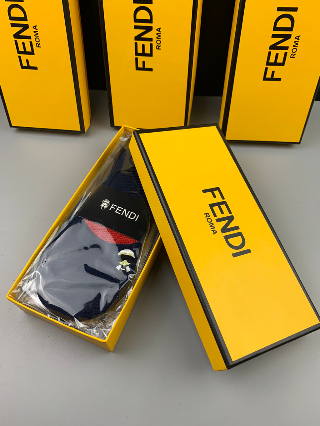 Fendi Cotton Visible Colour, Cuff And Emblem Details No-Show Socks - 5-Pair Set