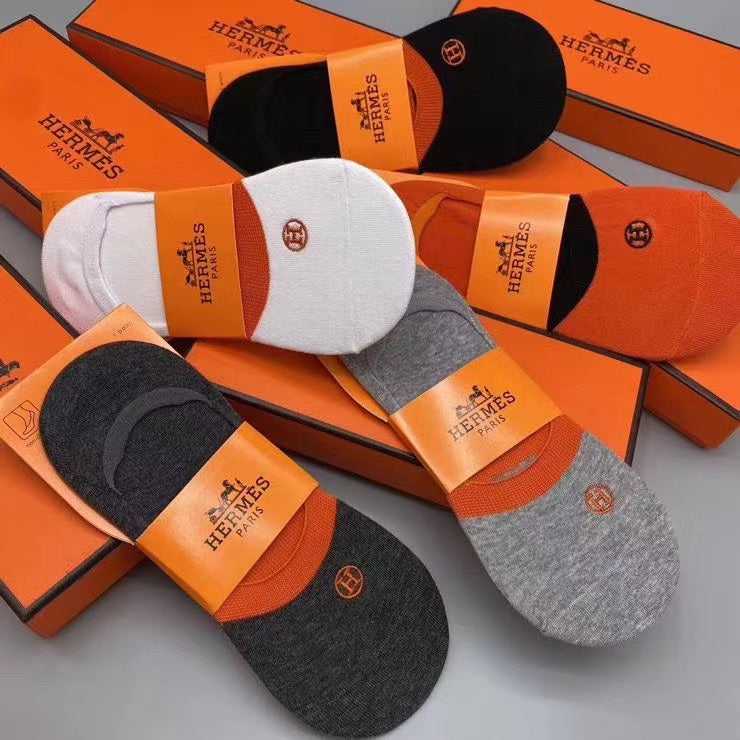Hermes Small Equestrian-Style Emblems No-Show Socks - 5-Pair Set