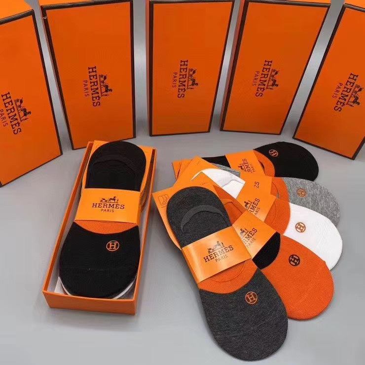 Hermes Small Emblem Details No-Show Socks - 5-Pair Set