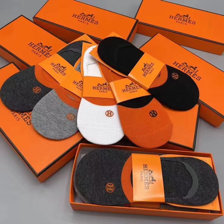 Hermes Emblem Details No-Show Socks - 5-Pair Set