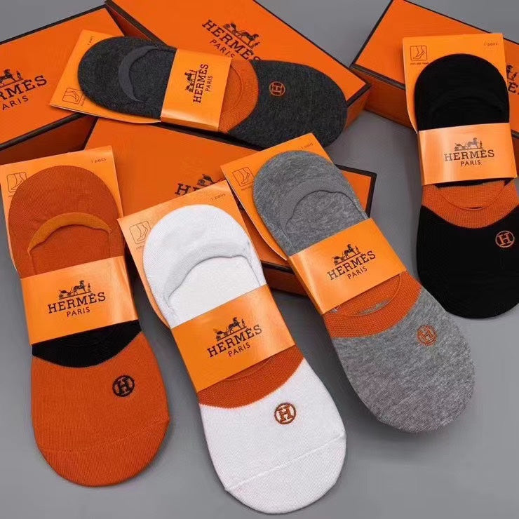 Hermes Small Emblems No-Show Socks - 5-Pair Set