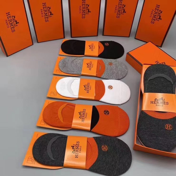 Hermes Small Equestrian-Style Emblems No-Show Socks - 5-Pair Set